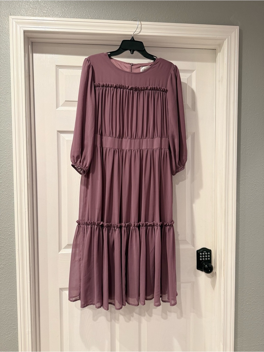 Dainty Jewells Dusty Mauve Tiered Long Sleeve Midi Dress